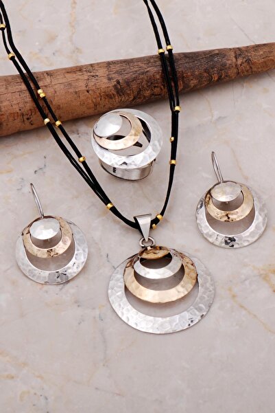 Sümer Telkari Dövme Elişi Halka Tasarım Gümüş Set 2156