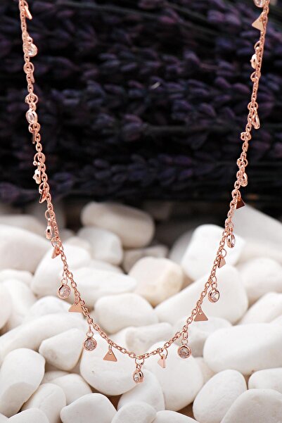 Sümer Telkari Sıra Taş ve üçgen Rose Gümüş Choker Kolye 10