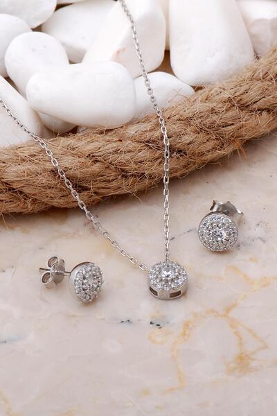 Sümer Telkari Elmas Montürlü Mini Rodyumlu Gümüş Set 2543