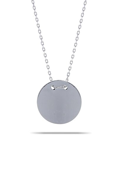 Sümer Telkari Rodyumlu Orta Boy Gümüş Plaka Kolye 7351