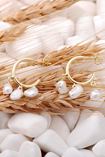 Sümer Telkari İnci Taşlı Altın Yaldızlı Gümüş Halka Küpe 5705