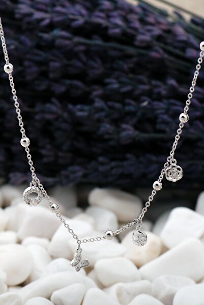 Sümer Telkari Rodyumlu Tasarım Gümüş Şans Kolye 15