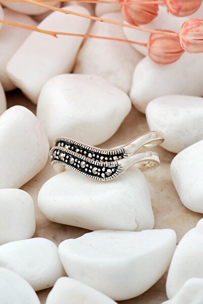 Sümer Telkari Dalgalı Markazit Taşlı Gümüş Yüzük 360