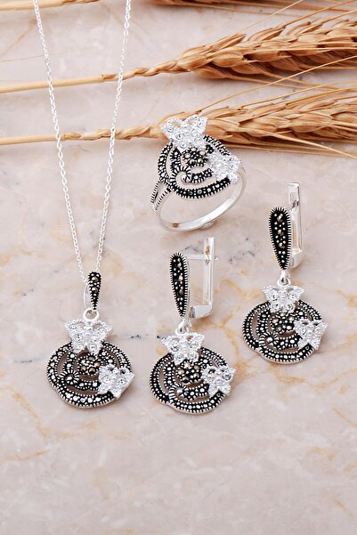 Sümer Telkari Zirkon Ve Markazit Taşlı Gümüş Set 1311