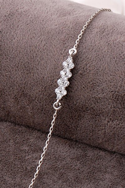 Sümer Telkari Sıra Taşlı Rodyumlu Gümüş Bileklik 3970