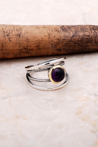 Sümer Telkari Ametist Taşlı Gümüş Elişi Tasarım Yüzük 3035