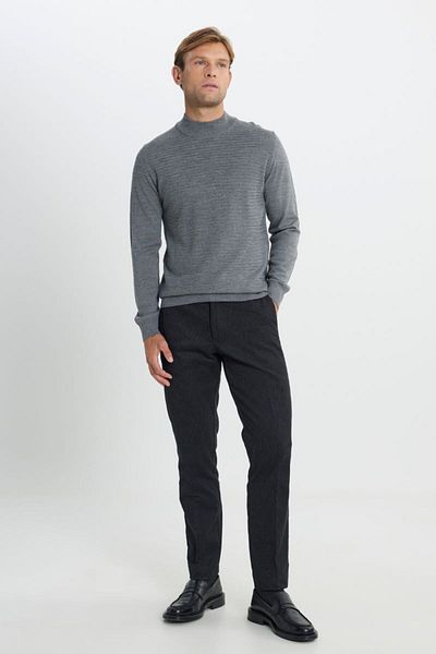 ALTINYILDIZ CLASSICS Woolen Keep Warm Standard Fit Normal Cut Half Turtleneck Jacquard Knitwear Gray Melange Sweater