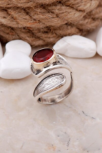 Sümer Telkari Kök Yakut Taşlı Damla Elişi Gümüş Yüzük 3315