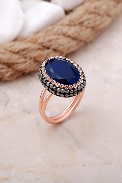 Sümer Telkari Safir Taşlı Rose Gümüş Yüzük 3461