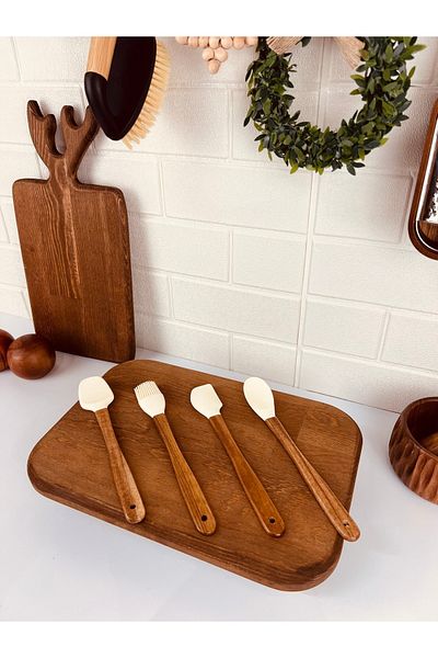 LILY HOME Set of 4 Silicone Kitchen Utensils with Acacia Handles
