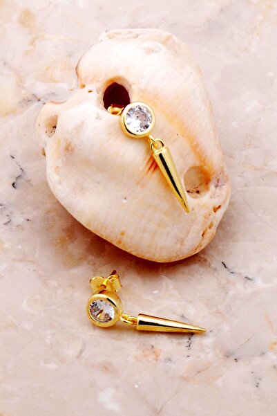 Sümer Telkari Tek Taş Çivi Altın Yaldızlı Gümüş Küpe 5306