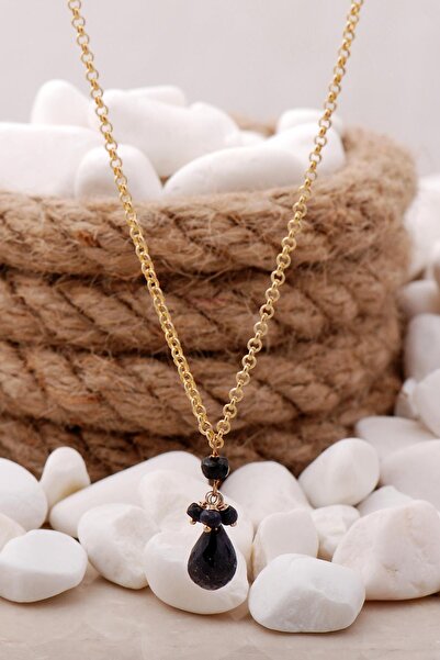 Sümer Telkari Safir Taşlı Altın Yaldızlı Gümüş Damla Kolye 103