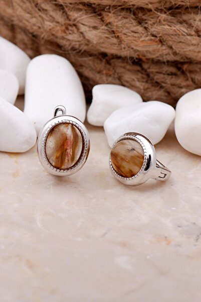 Sümer Telkari Akik Taşlı Rodyumlu Gümüş Küpe 5632