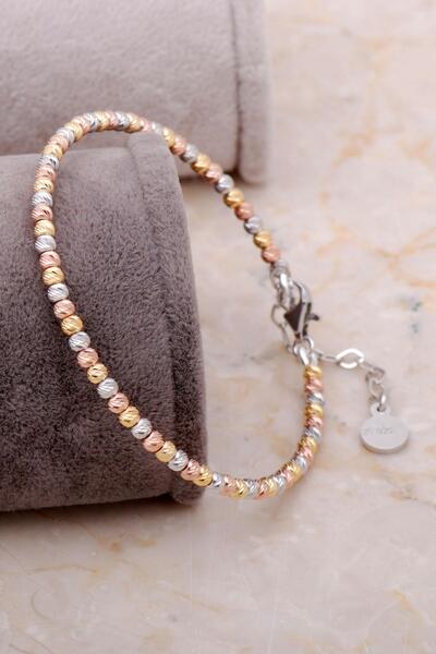 Sümer Telkari Dorika Altın Yaldızlı Rose 925 Ayar Gümüş Bilezik 3363