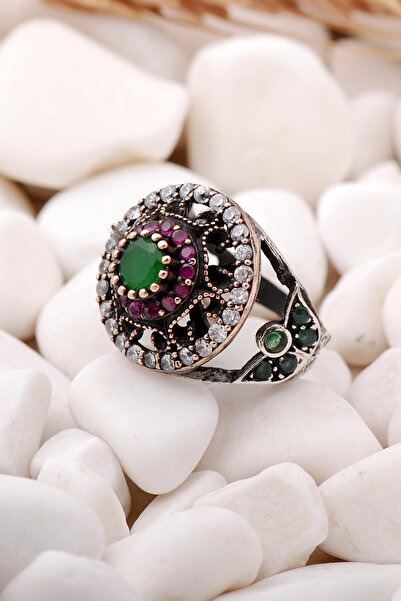 Sümer Telkari Kök Zümrüt Taşlı Elişi Gümüş Yüzük 129