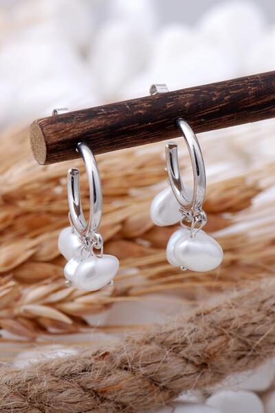 Sümer Telkari İnci Taşlı Rodyumlu Gümüş Halka Küpe 5704