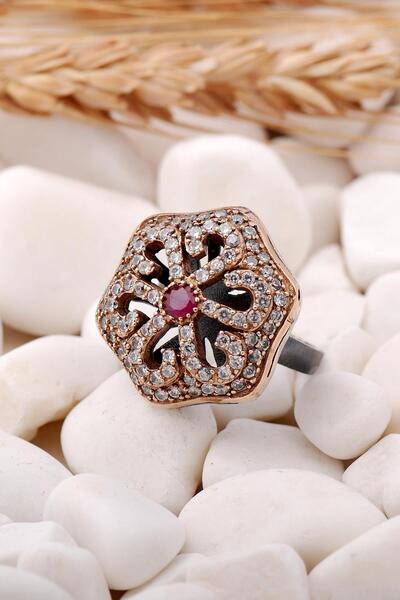 Sümer Telkari Kök Yakut Taşlı Çiçek Elişi Gümüş Yüzük 147