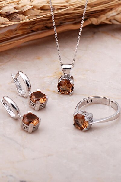 Sümer Telkari Sultan Taşlı Rodyumlu Gümüş Set 2346