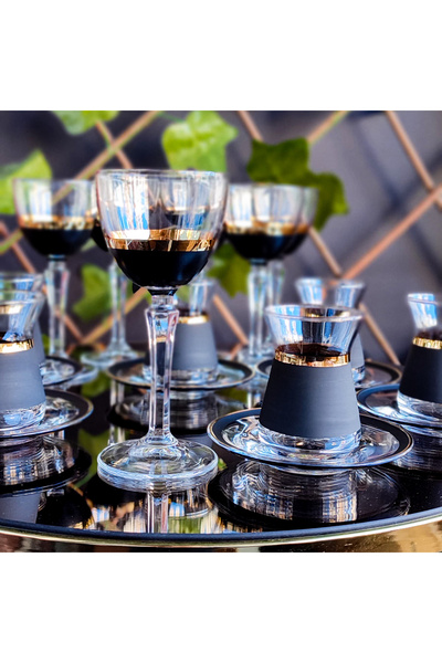 SEÇKİNEV 18 Piece Gilded Black Hudson Cup Set