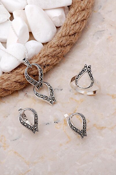 Sümer Telkari Markazit Taşlı Tasarım Gümüş Set 2125