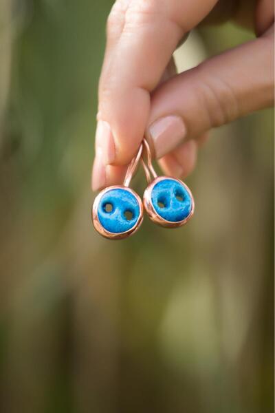 Sümer Telkari Süryani Nazar Boncuğu Rose Gümüş Küpe 4741