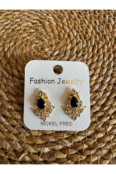 Pervin Ablacım Black Jewelled Gold Earrings