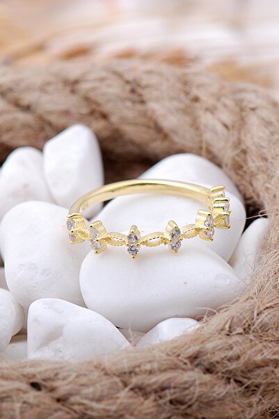 Sümer Telkari Taç Altın Yaldızlı Sıra Taşlı Gümüş Ince Yüzük 3497