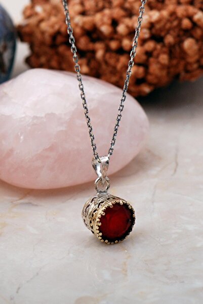 Sümer Telkari Kök Yakut Taşlı Elişi Gümüş Kolye 6813