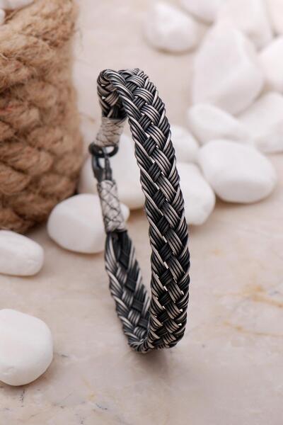 Sümer Telkari Kazaziye Işlemeli Gümüş El Örmesi Erkek Bileklik 3879