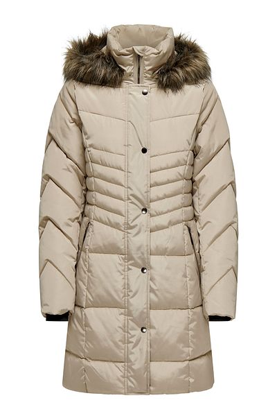 ONLY Onlnora Furry Hooded Αντιανεμικό Μακρύ Μπεζ Πουπουλένιο Παλτό 15321994
