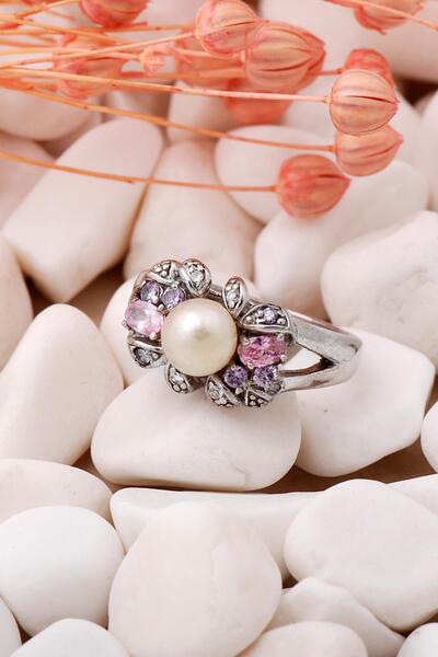 Sümer Telkari İncili Tasarım Rodyumlu Gümüş Yüzük 287