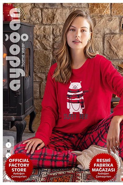 Aydoğan Red Winter Thermal Pajamas Set for Women - Crew Neck, Long Sleeve B5-3 - 30063 - Aydogan ®