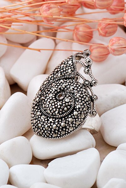 Sümer Telkari Salyangoz Tasarım Markazit Taşlı Gümüş Yüzük 348