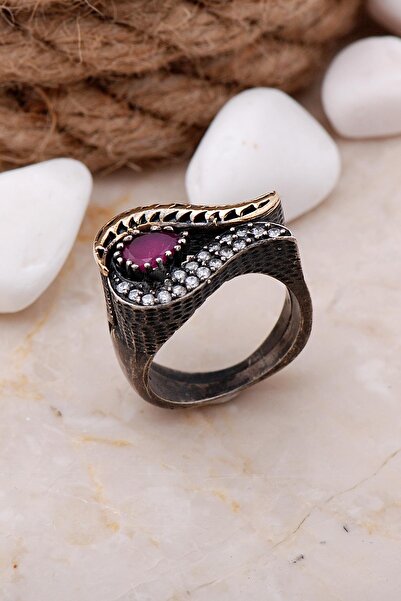 Sümer Telkari Kök Yakut Taşlı Laleli Elişi Gümüş Yüzük 226