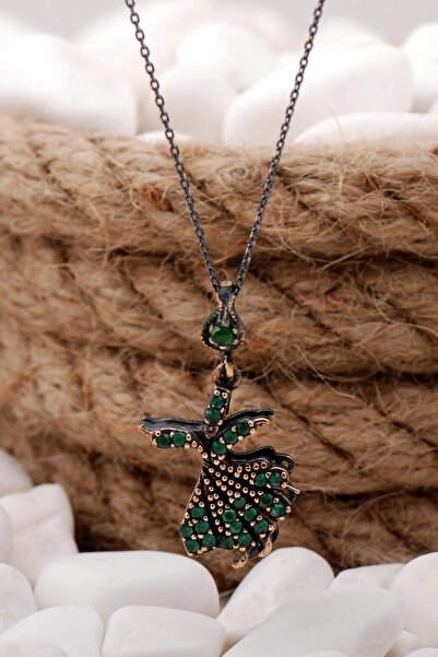 Sümer Telkari Kök Zümrüt Taşlı Semazen Elişi Gümüş Kolye 173