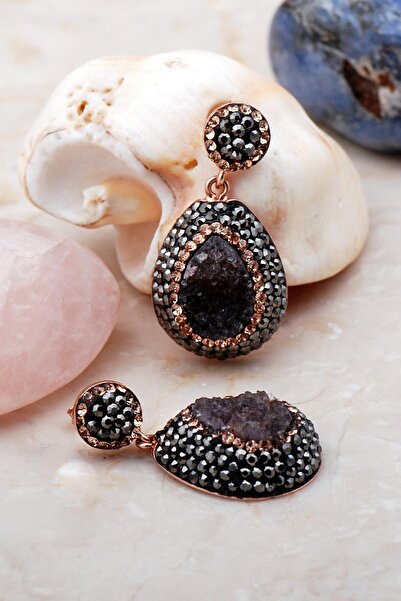 Sümer Telkari Ametist Taşlı Rose Gümüş Küpe 5499