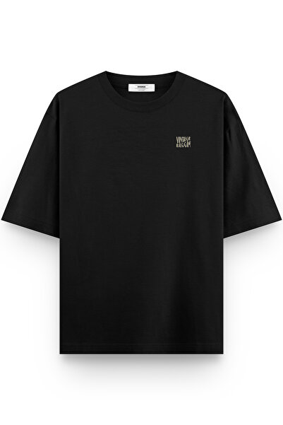 Overoz Unisex Oversize T-Shirt - Black, Vintage Printed, Lettered - 1237