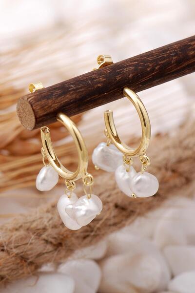 Sümer Telkari İnci Taşlı Altın Yaldızlı Gümüş Halka Küpe 5705