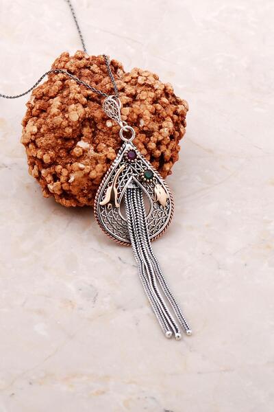 Sümer Telkari Telkari İşlemeli Sallantılı Gümüş Kolye 6779