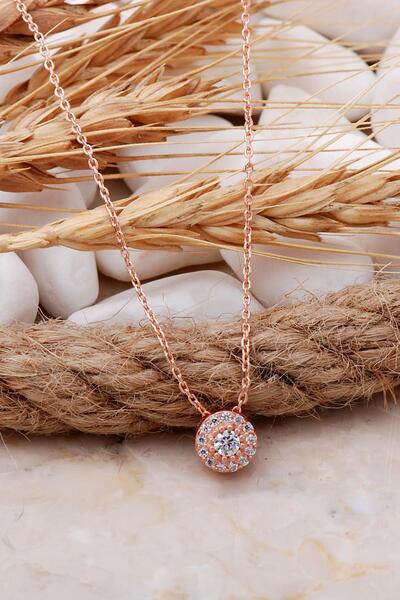 Sümer Telkari Elmas Montürlü 7 mm Rose Gümüş Kolye 7708