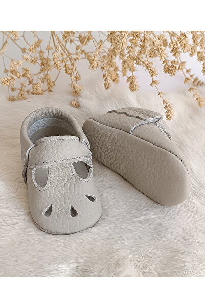 Hodore Wizy Gray Genuine Leather Baby Booties Moccasin