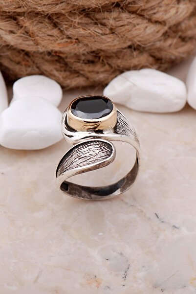 Sümer Telkari Oniks Taşlı Damla Elişi Gümüş Yüzük 3315