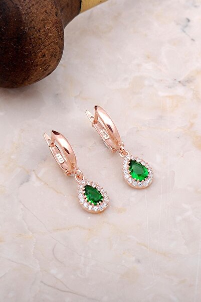 Sümer Telkari Yeşim Rose Gümüş Damla Küpe 4963