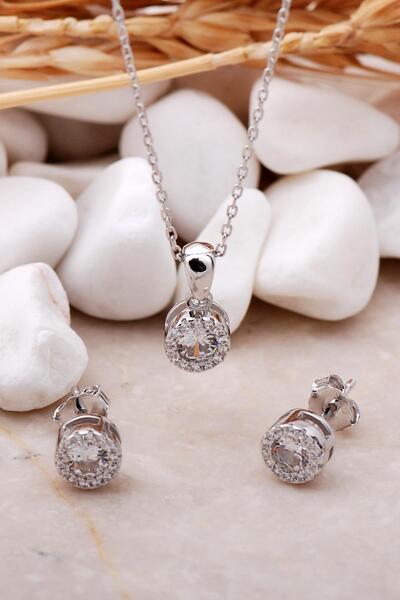 Sümer Telkari Elmas Montür Rodyumlu Mini Gümüş Ikili Set 2365