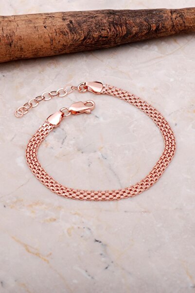 Sümer Telkari İtalyan Ezme Hasır Örgü Rose Gümüş Bileklik 3533