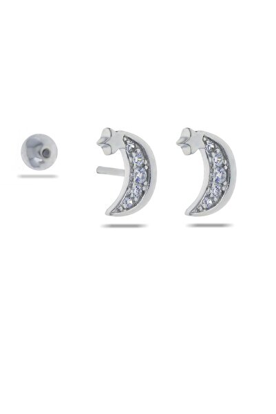 Sümer Telkari Ay Yıldız Rodyumlu Tragus Gümüş Küpe 5521