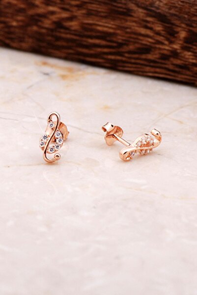 Sümer Telkari Sol Anahtar Rose Gümüş Küpe 4792