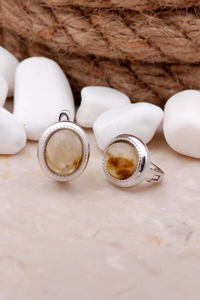 Sümer Telkari Akik Taşlı Rodyumlu Gümüş Küpe 5632