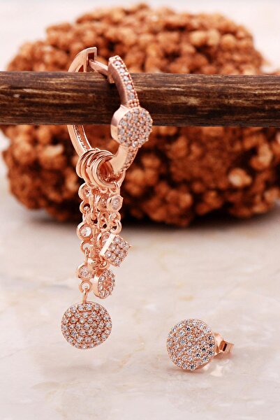 Sümer Telkari Taşlı Rose Gümüş Kombin Şans Küpe 5477