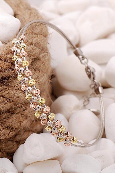 Sümer Telkari Dorissa Altın Yaldızlı Rose Gümüş Toplu Bilezik 3870